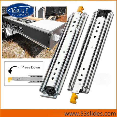 Heavy Duty Zinc Plated 76mm Three Fold Ball Bearing Push Open Telescopic Drawer Slides Full Extension Telescopic Channel