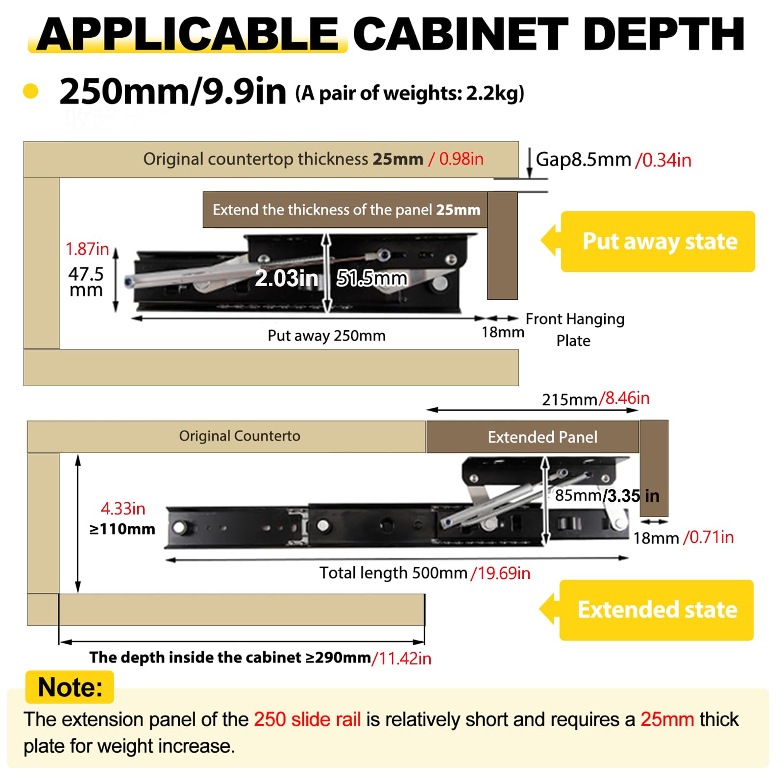 Countertop Extension Slide Rail, Dining Table Extension Tabletop, Concealed Drawer Slides, Push-Pull Lift Functional Hardware