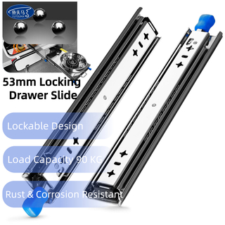 53mm Customized 3 Section Three Sections Ball Bearing Kitchen Cabinet Telescopic Channel Drawer Slide with Hooks