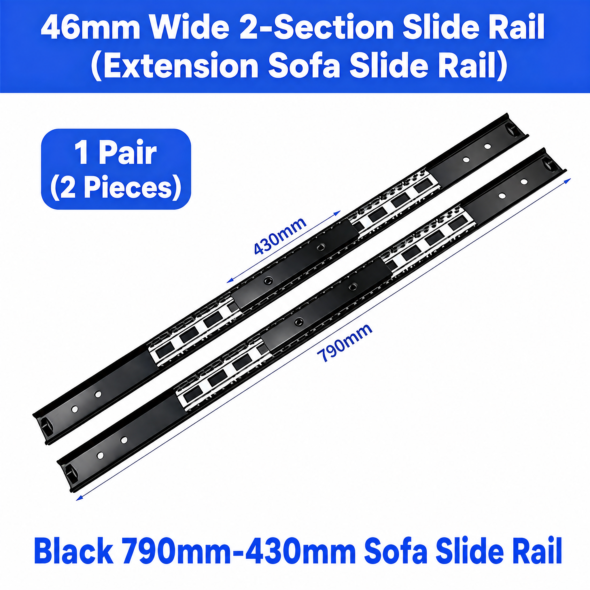  Sofa Bed 46mm Wide 2 Section Sofa Slide Rail Heavy Duty 2 0mm Thickness Push Pull for Motion