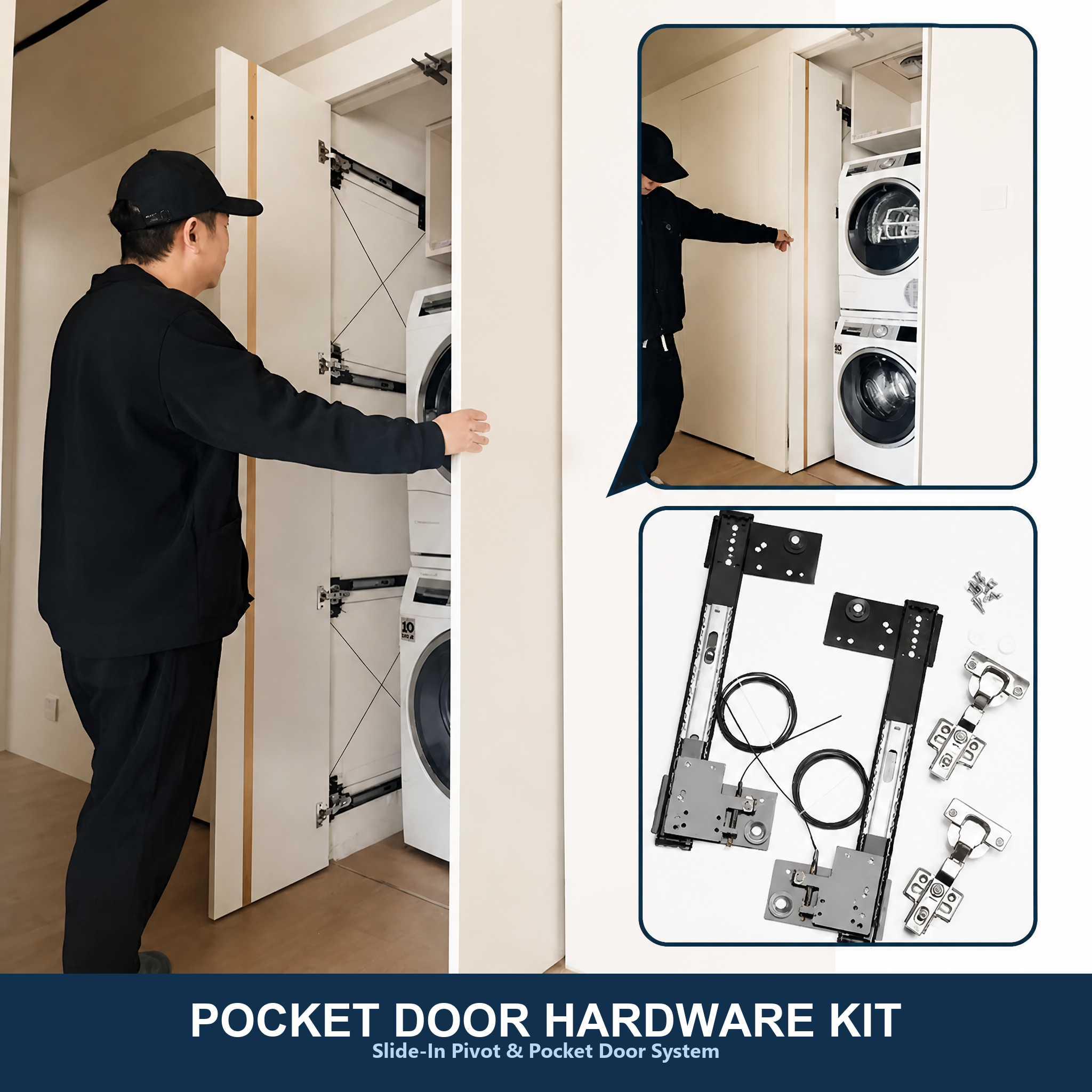 Hidden Wardrobe Revolving Door Track Pocket Door Cabinet Door Side Installation Inverted Insertion Telescopic Sliding Rail Hardware Accessories