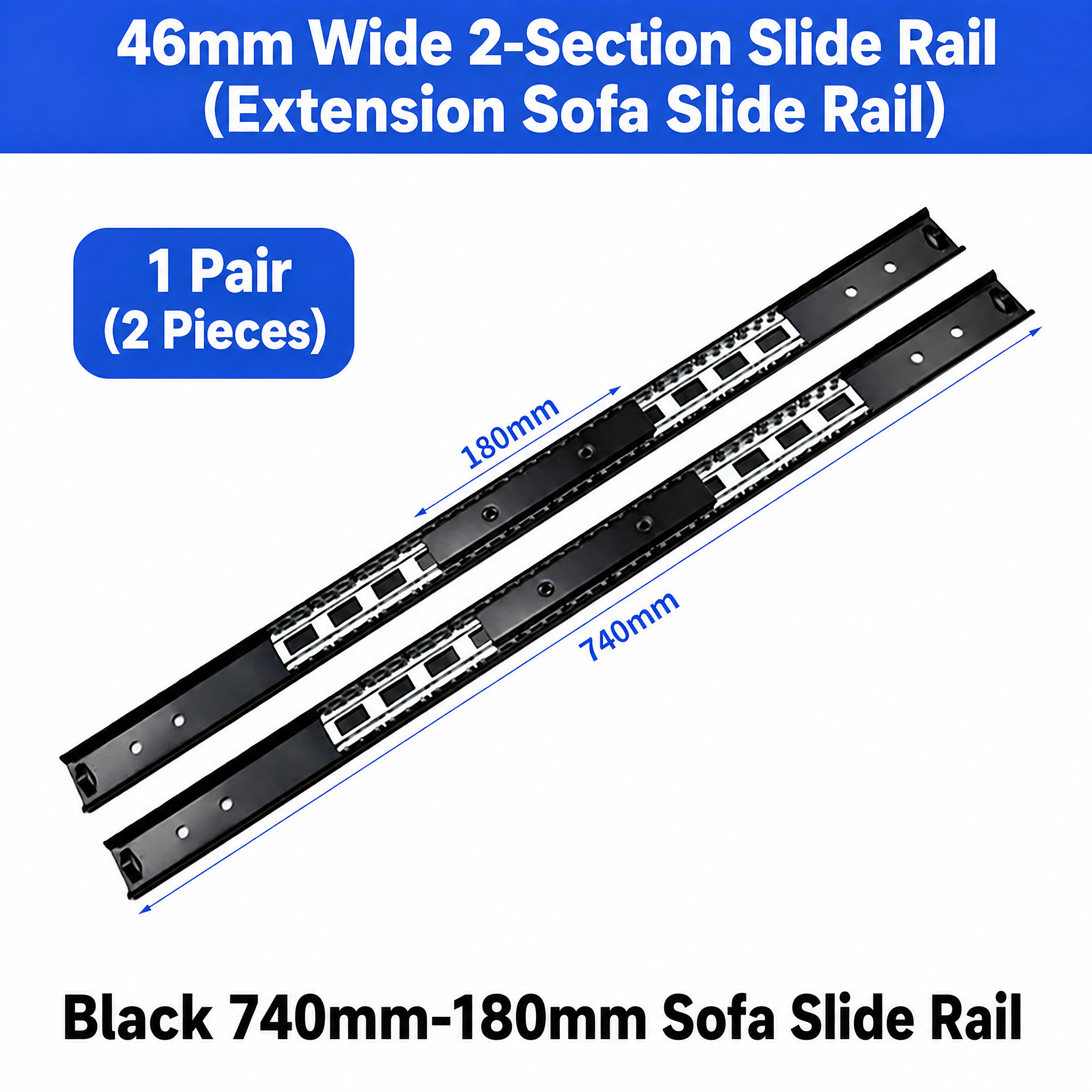  Sofa Bed 46mm Wide 2 Section Sofa Slide Rail Heavy Duty 2 0mm Thickness Push Pull for Motion