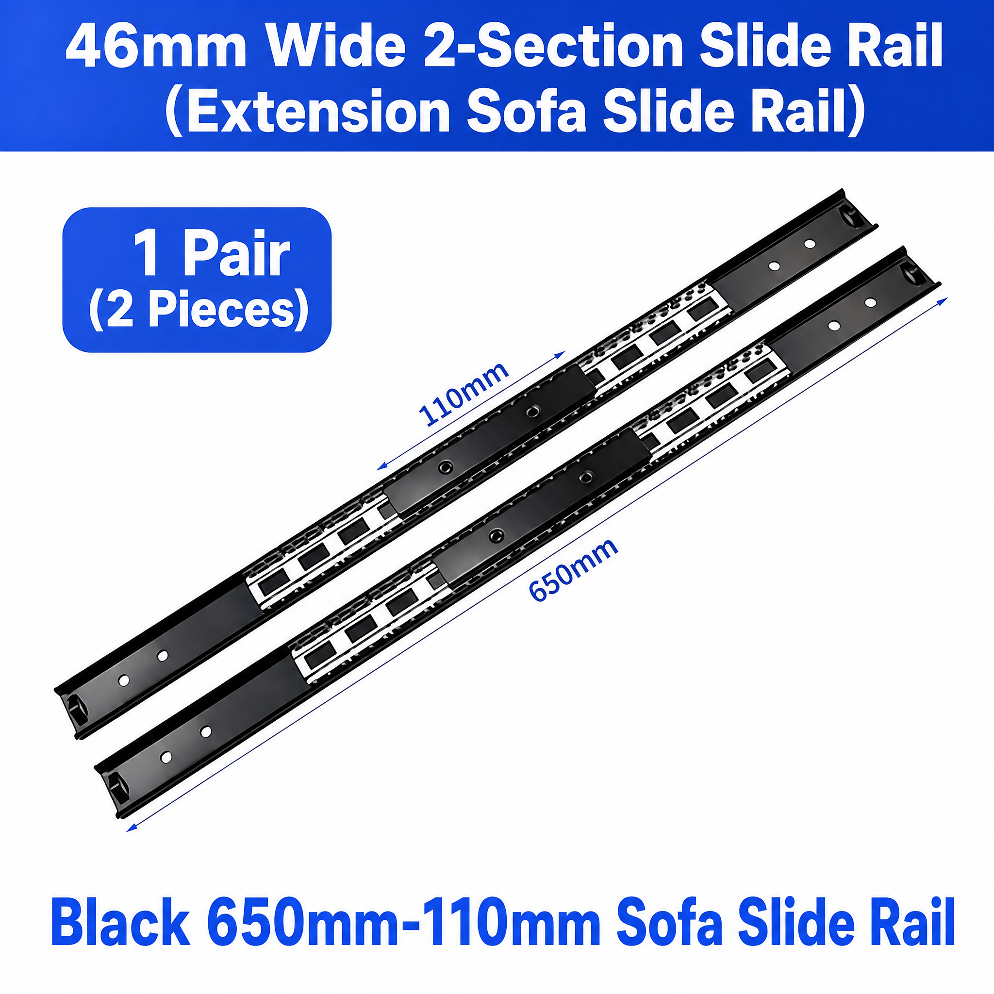 Sofa Bed 46mm Wide 2 Section Sofa Slide Rail Heavy Duty 2 0mm Thickness Push Pull for Motion