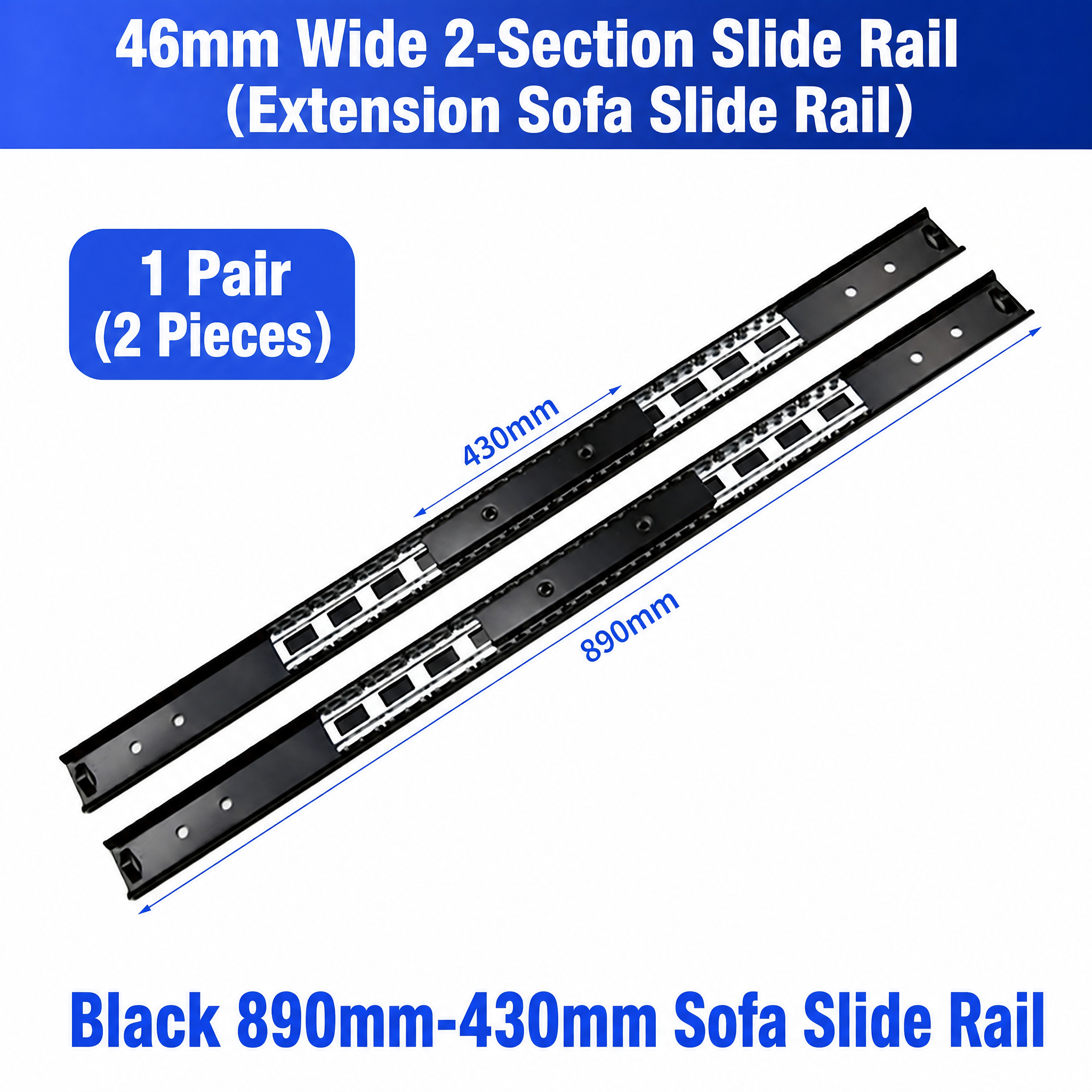  Sofa Bed 46mm Wide 2 Section Sofa Slide Rail Heavy Duty 2 0mm Thickness Push Pull for Motion